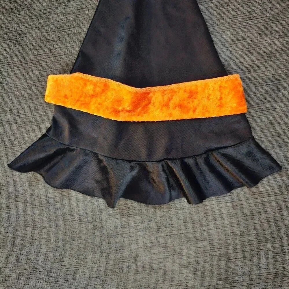 Kids Black Orange Velvet Gothic Witch Halloween Cosplay Costume Hat Size OS